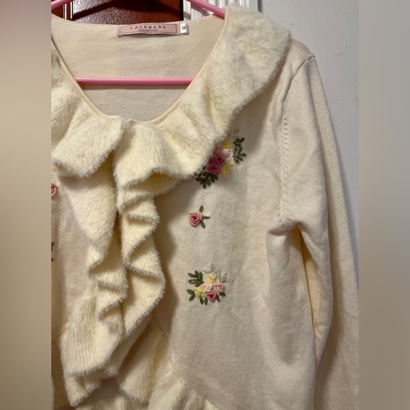 Lacemade Liz Lisa 🌸Gunne Sax Prairie Style Y2K Floral Ruffle Cardigan/Sweater🤍 - Picture 9 of 14